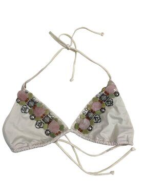 Victorias Secret Ivory Beaded Triangle Bikini Top